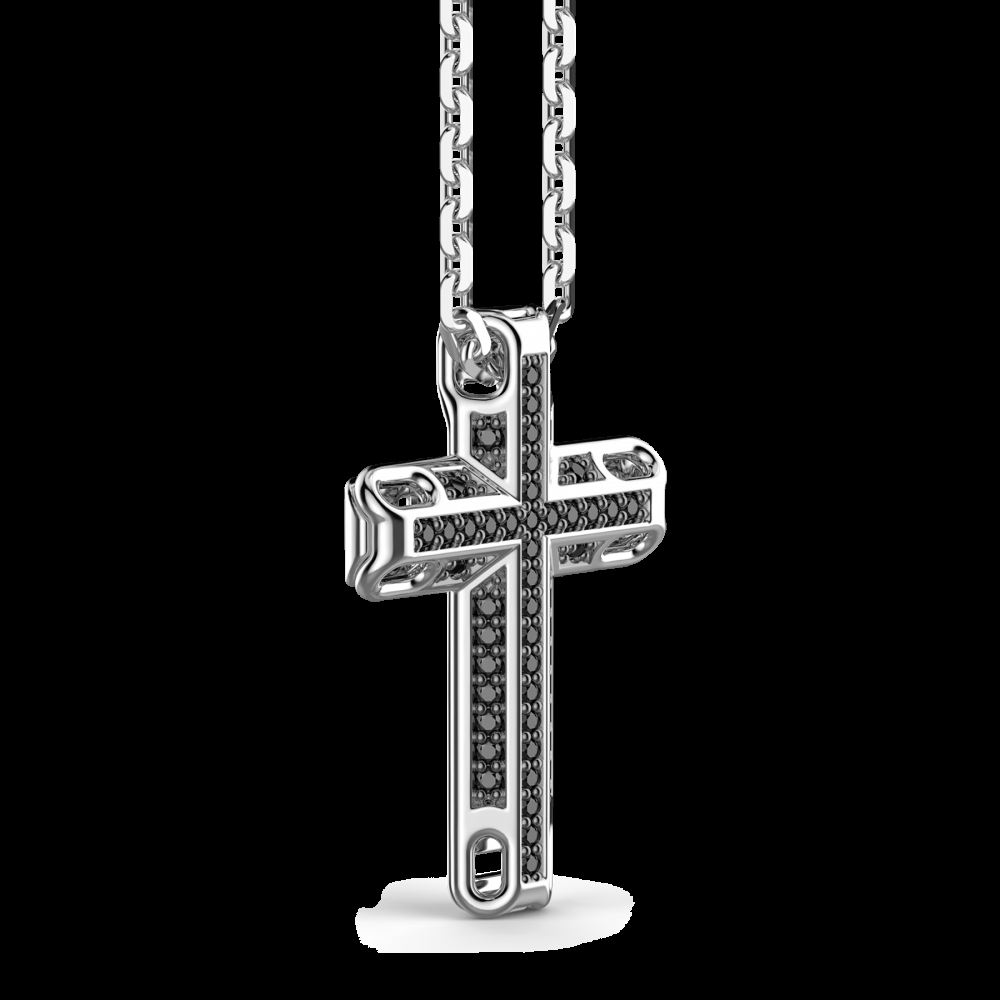 Zancan Collana Zancan in argento con pendente a croce e pietre nere Cyber Monday