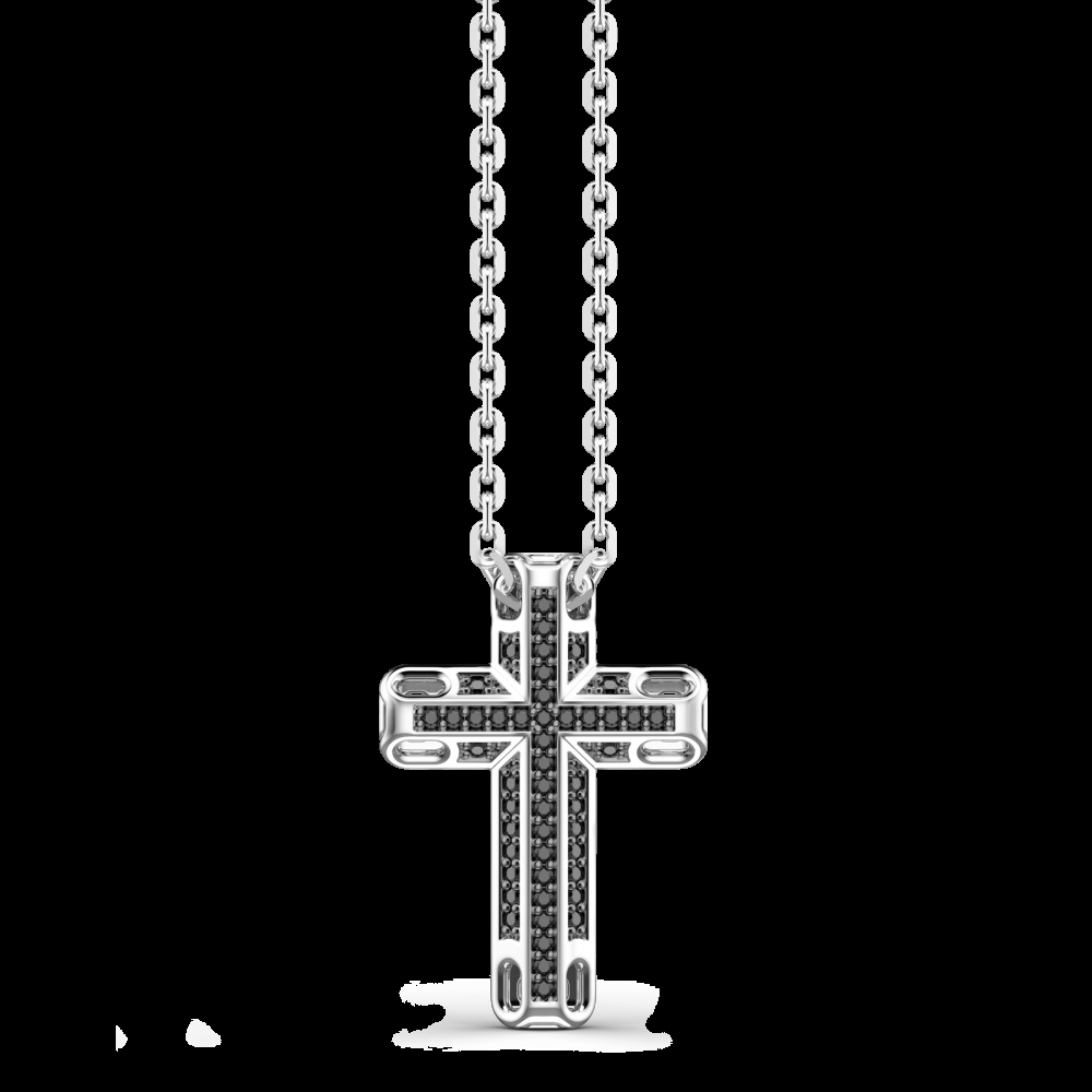 Zancan Collana Zancan in argento con pendente a croce e pietre nere Cyber Monday