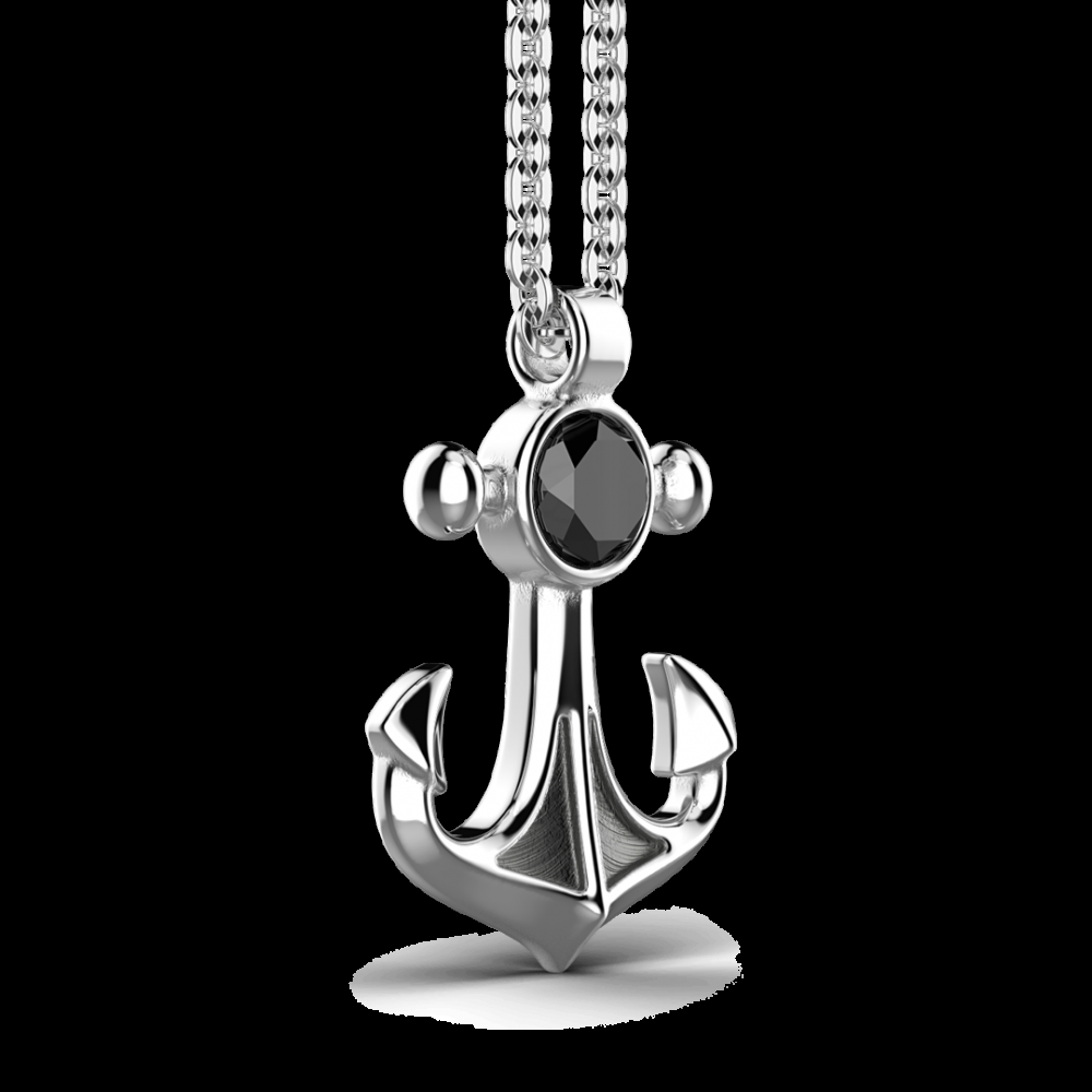 Zancan Collana Zancan in argento con pendente ad ancora e pietra nera Offerta settimanale