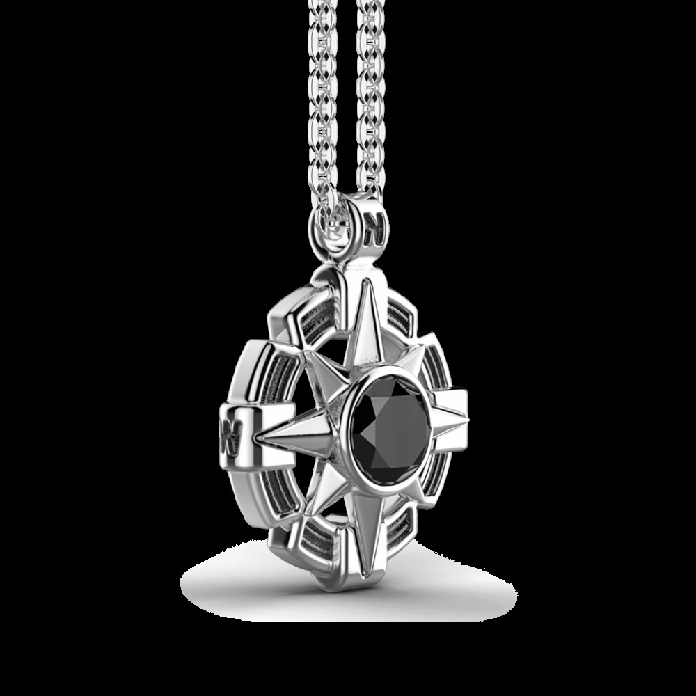 Zancan Collana Zancan in argento con pendente a rosa dei venti e pietra nera Ritorno libero
