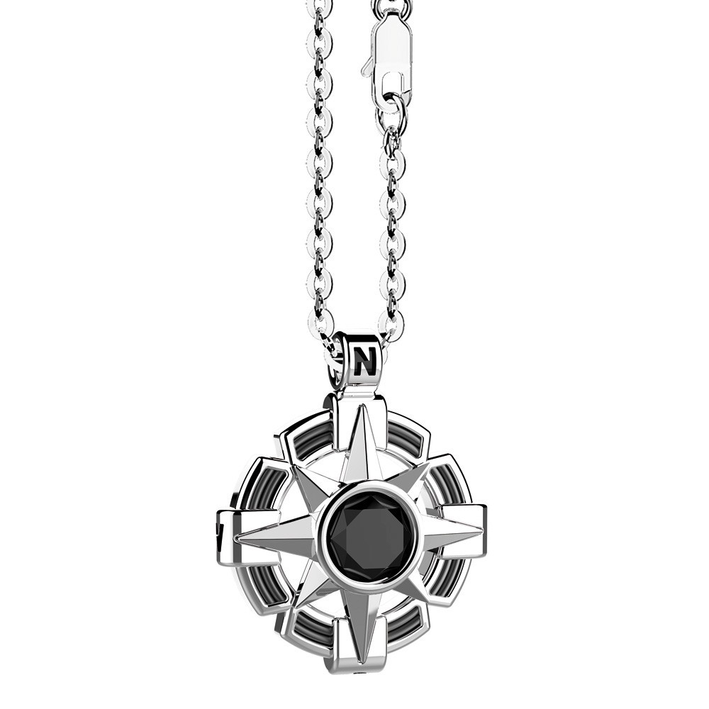 Zancan Collana Zancan in argento con pendente a rosa dei venti e pietra nera Ritorno libero