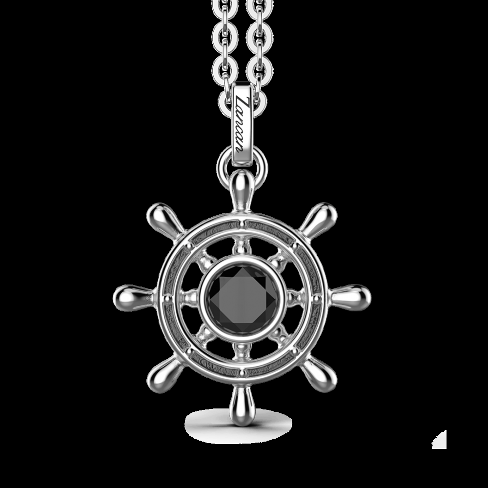 Zancan Collana Zancan in argento con pendente a timone e pietra nera