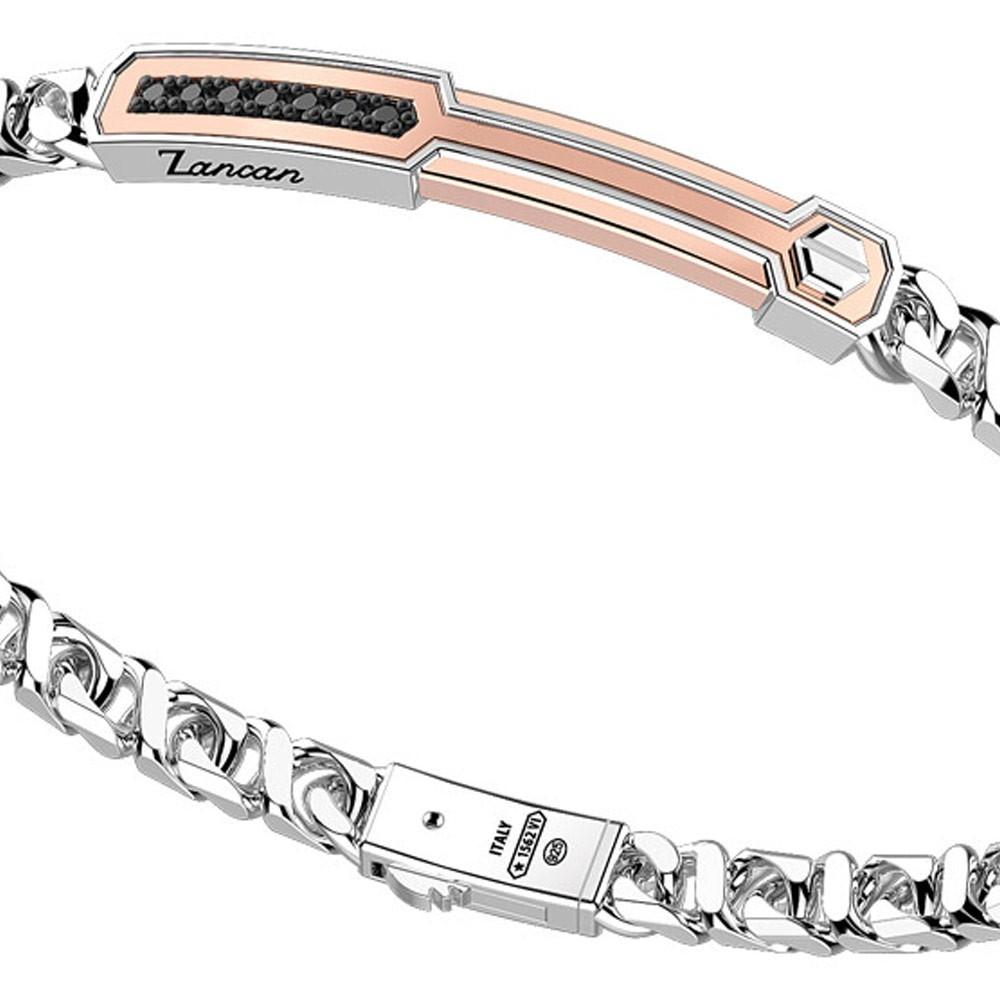 Zancan Bracciale a grumetta Zancan in argento con targa ed inserti in oro rosa e pietre nere Promozione temporanea