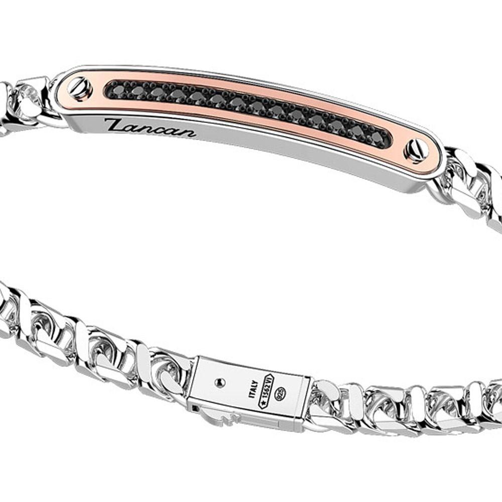 Zancan Bracciale a grumetta Zancan in argento con targa ed inserti in oro rosa e pietre nere Fino al 50% di sconto