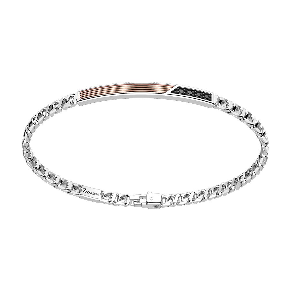 Zancan Bracciale a grumetta Zancan in argento con targa ed inserti in oro rosa e pietre nere Super sconto