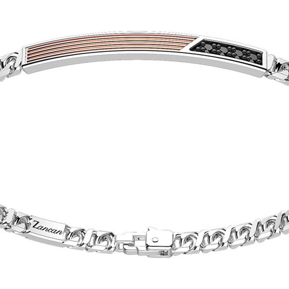 Zancan Bracciale a grumetta Zancan in argento con targa ed inserti in oro rosa e pietre nere Super sconto