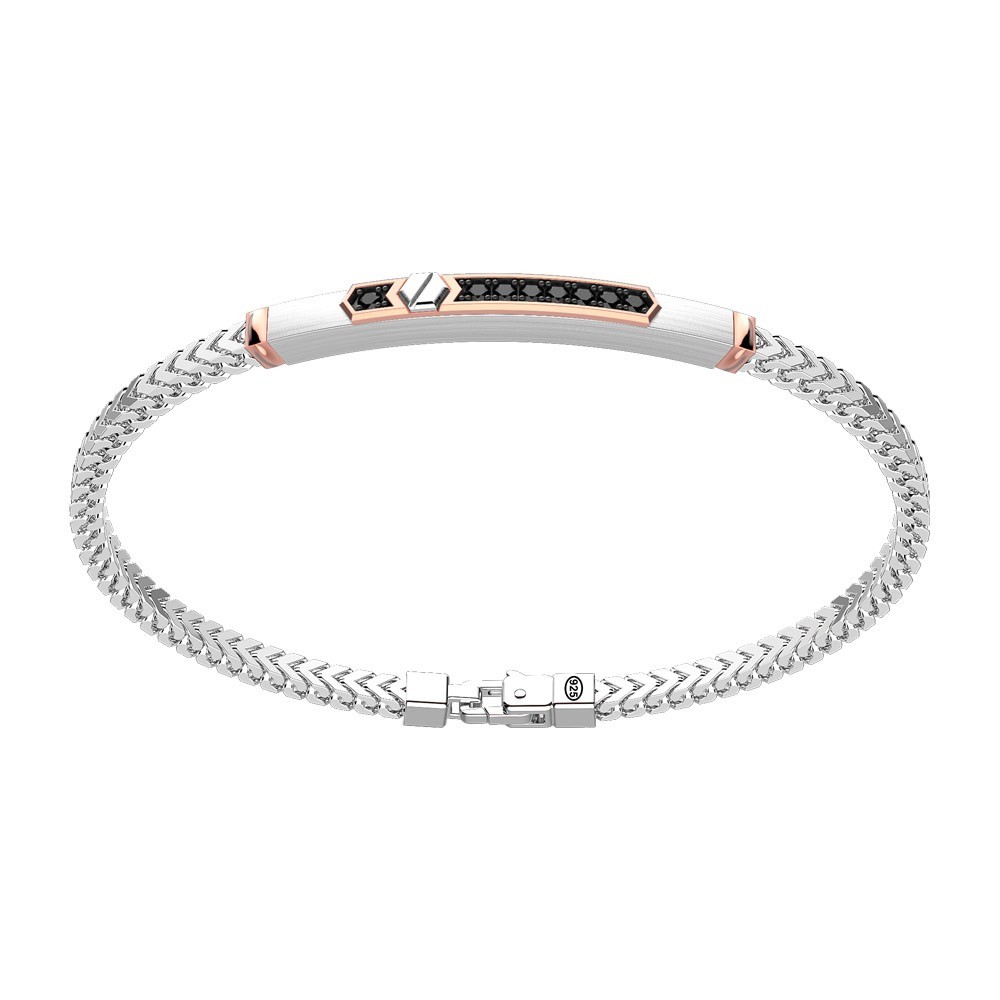 Zancan Bracciale Zancan in argento con targa ed inserti in oro rosa e pietre nere Trasporto libero internazionale