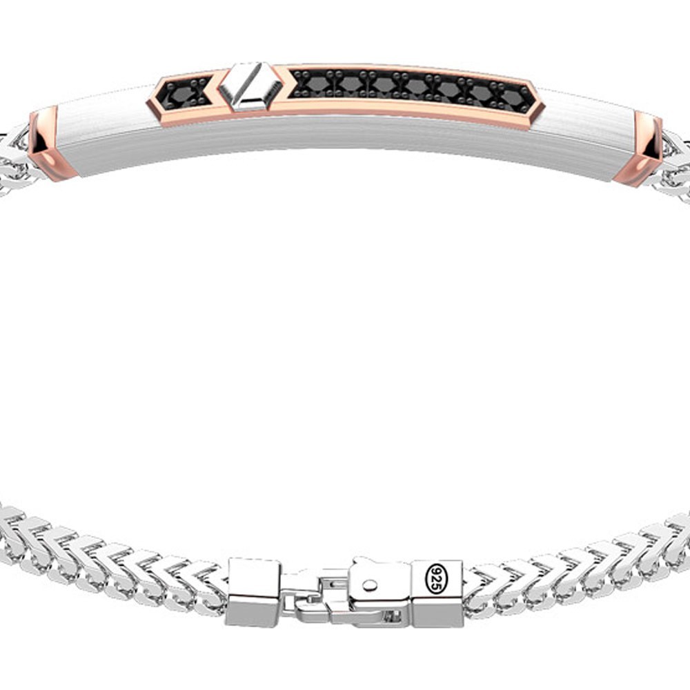 Zancan Bracciale Zancan in argento con targa ed inserti in oro rosa e pietre nere Trasporto libero internazionale