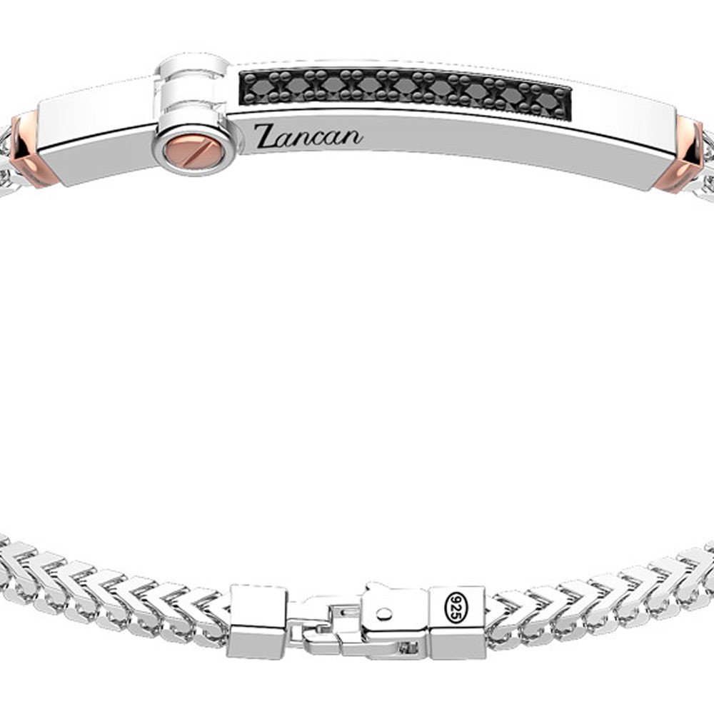 Zancan Bracciale Zancan in argento con targa ed inserti in oro rosa e pietre nere Officina