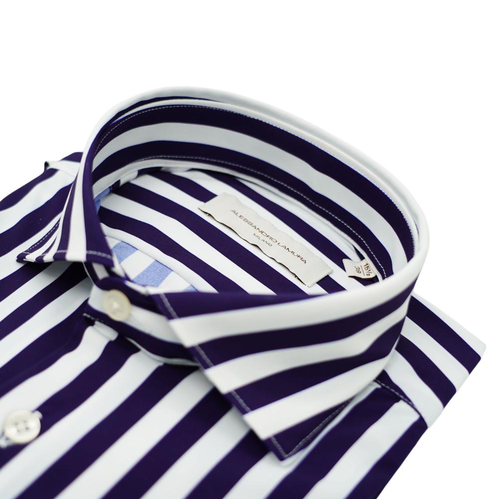 Alessandro Lamura Camicia a righe bianche e blu navy Nuovo