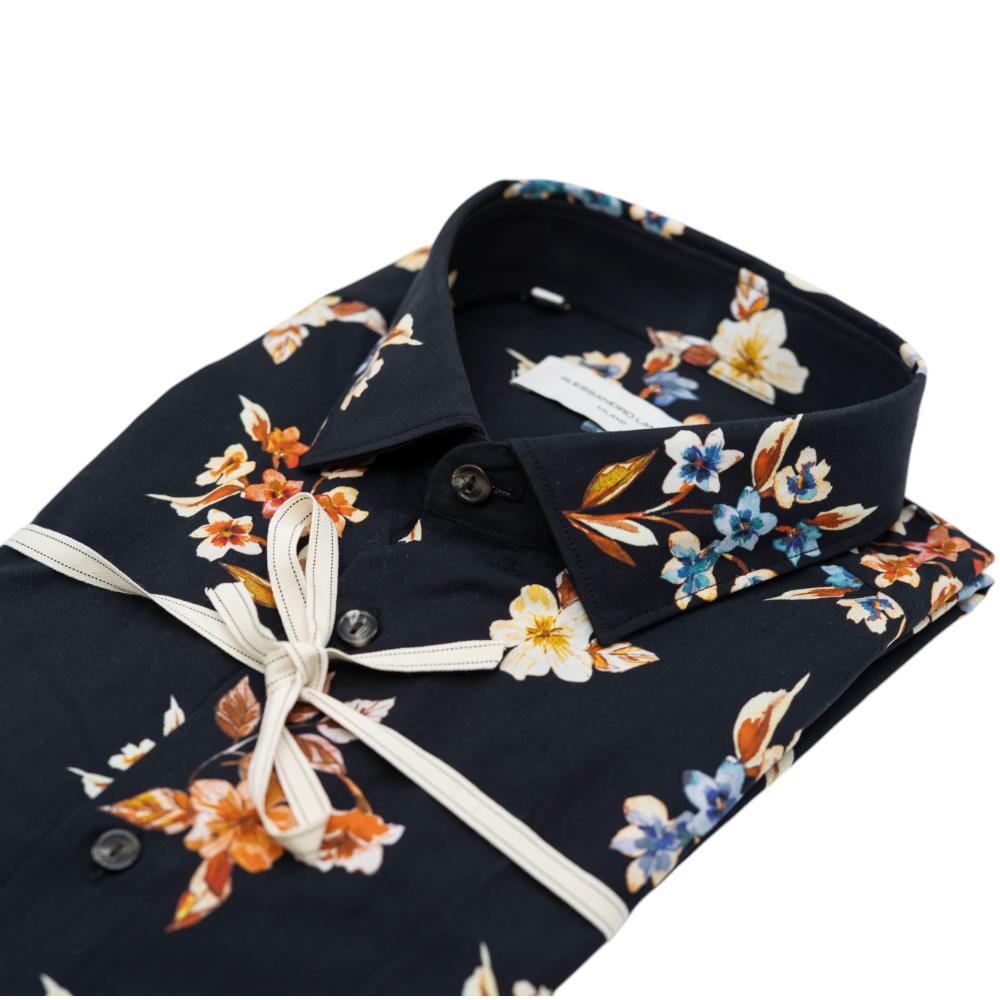 Alessandro Lamura Camicia Nera con Motivo Floreale Multicolore Qualità