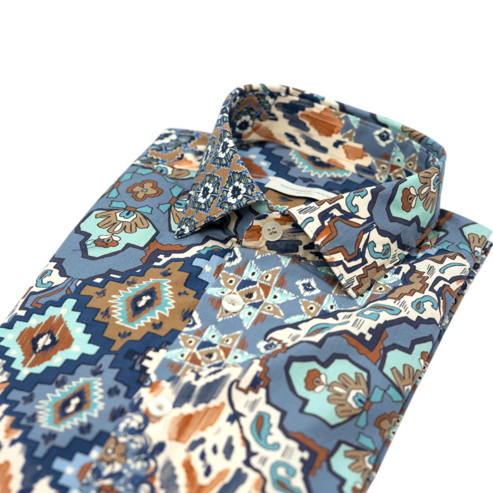 Alessandro Lamura Camicia Multicolore con Motivo Geometrico Etnico Vendita