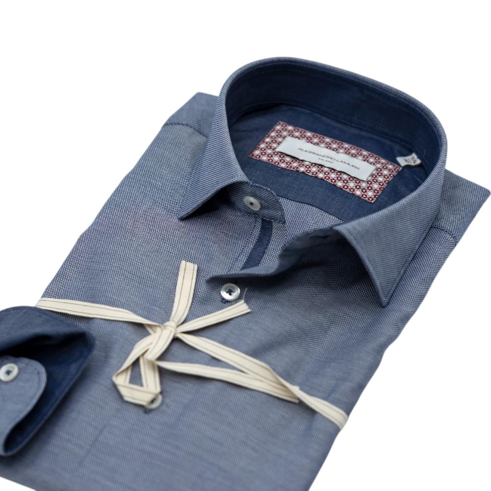 Alessandro Lamura Camicia Azzurra con Dettagli Interni Rossi e Bianchi Spedizione Gratuita