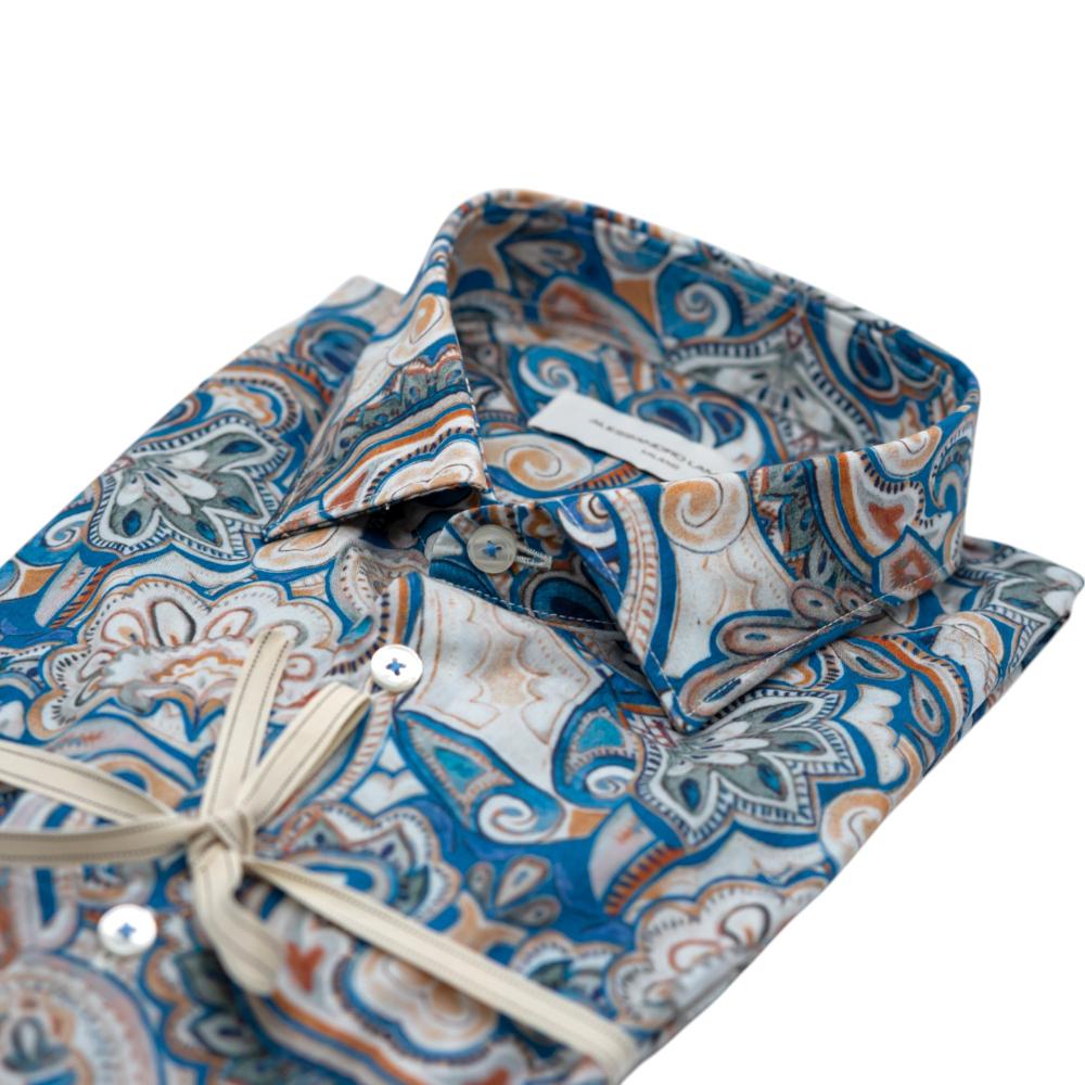 Alessandro Lamura Camicia con Motivo Paisley Multicolore in Blu e Beige Fino Al -60%