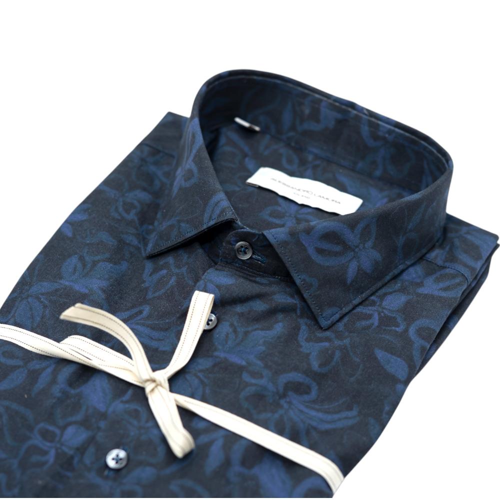 Alessandro Lamura Camicia Nera con Stampa Floreale Blu Acquista Ora