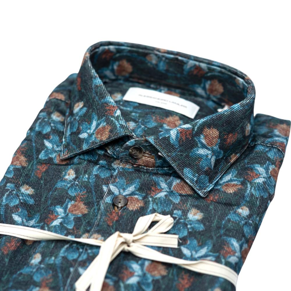 Alessandro Lamura Camicia Fantasia Floreale Verde scuro e Blu Promozione Limitata
