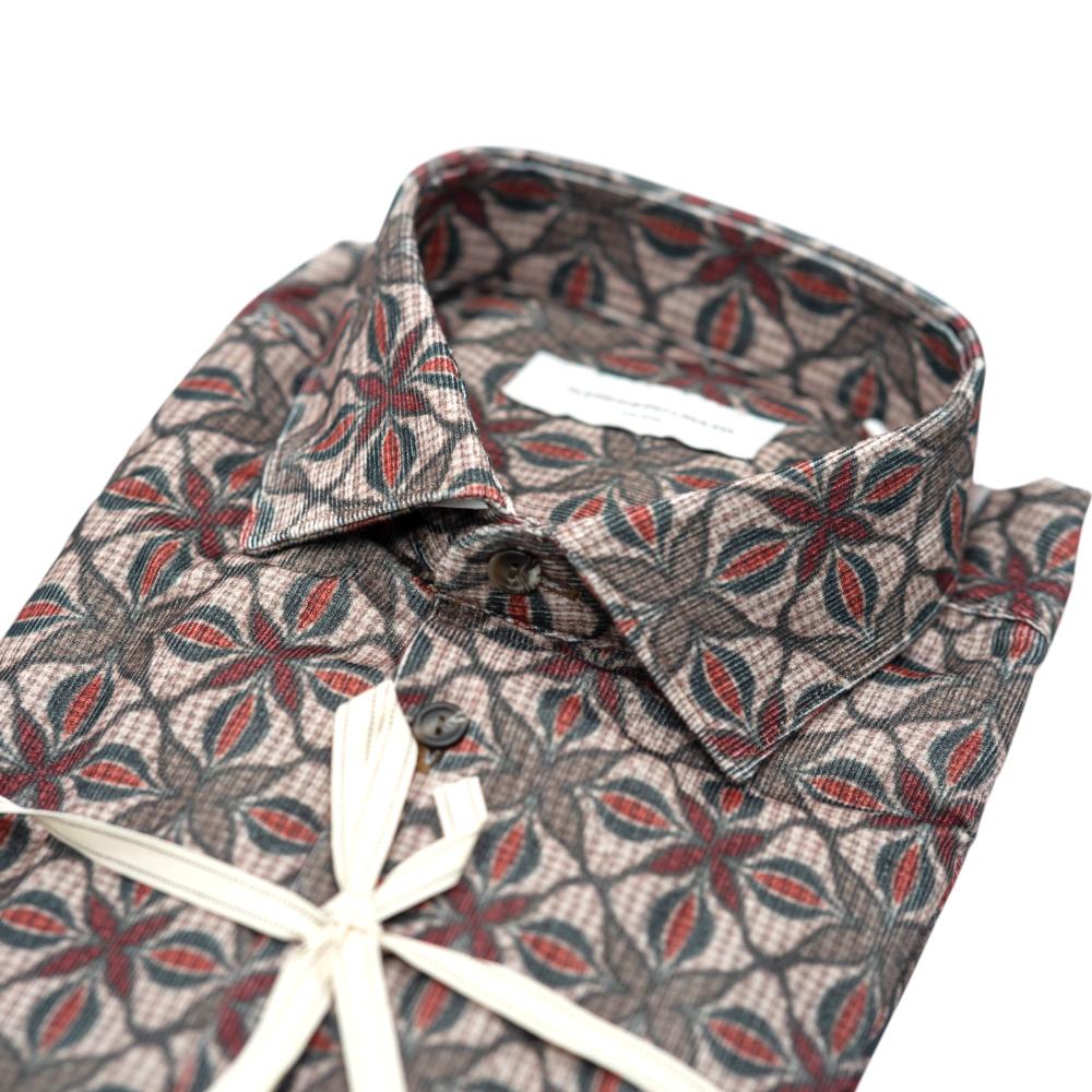 Alessandro Lamura Camicia con Fantasia Geometrica Floreale in Marrone e Rosso Fino Al -60%