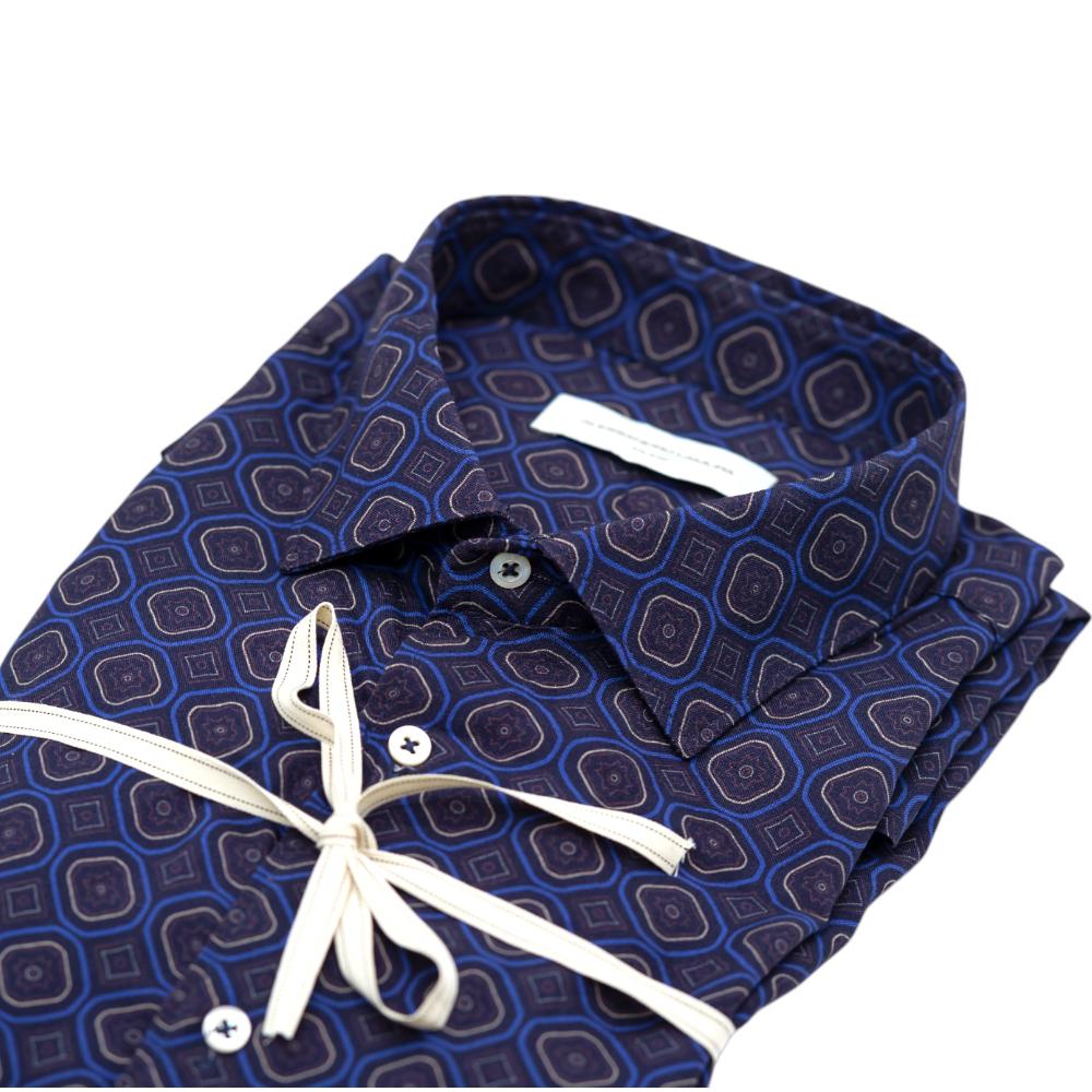 Alessandro Lamura Camicia Blu Scuro con Motivo Geometrico Affare Del Giorno