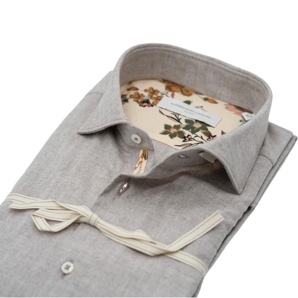 Alessandro Lamura Camicia Beige Spigata con Dettagli Floreali Novità