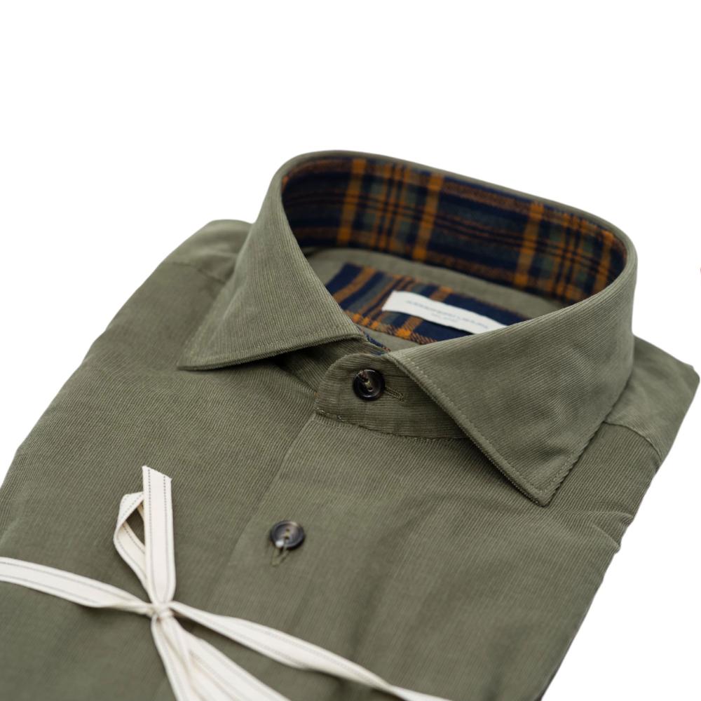 Alessandro Lamura Camicia in Velluto Millerighe Verde Oliva Con Dettagli Interni Geometrici Hotsell