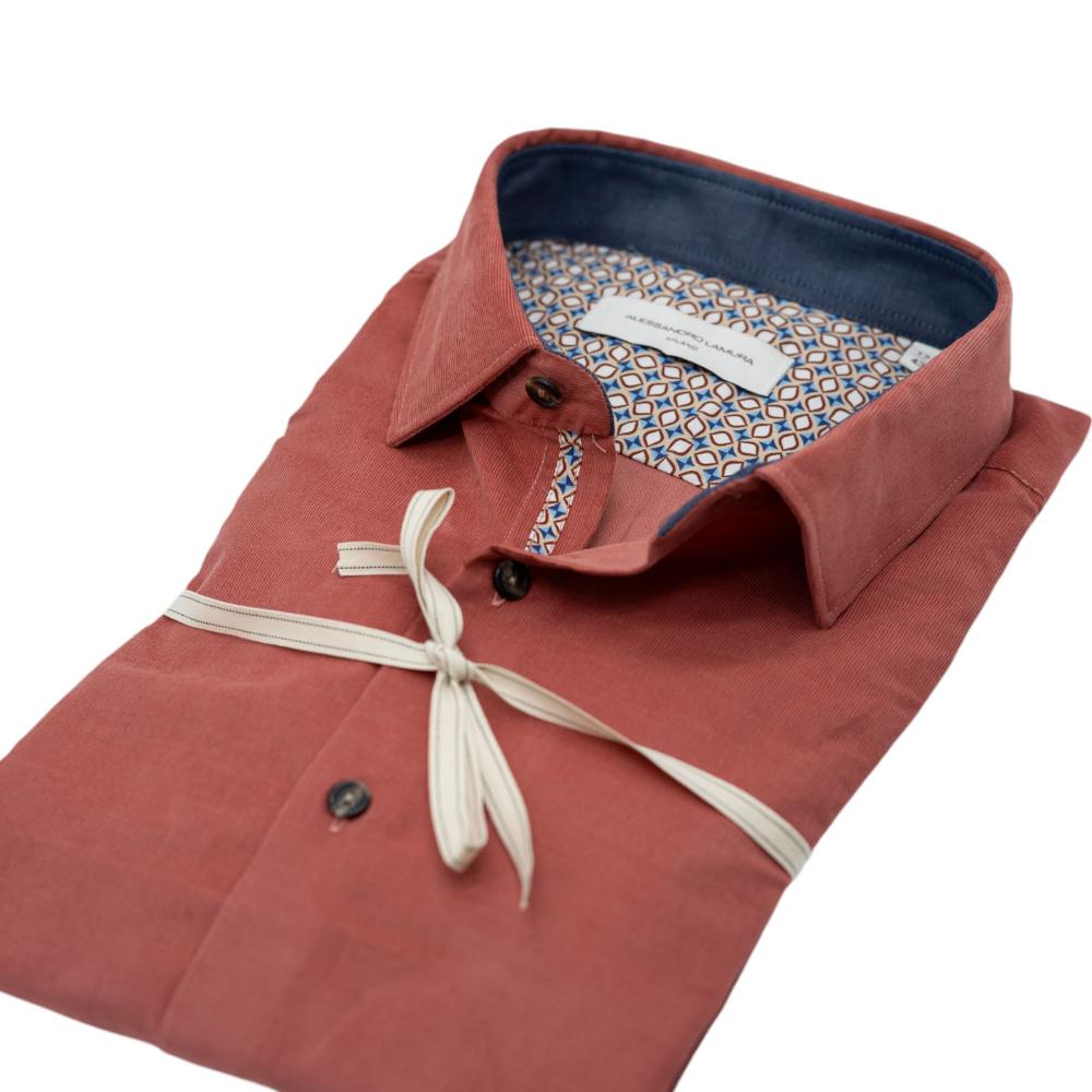 Alessandro Lamura Camicia Velluto Millerighe Ruggine Con Dettagli Interni Geometrici Outlet
