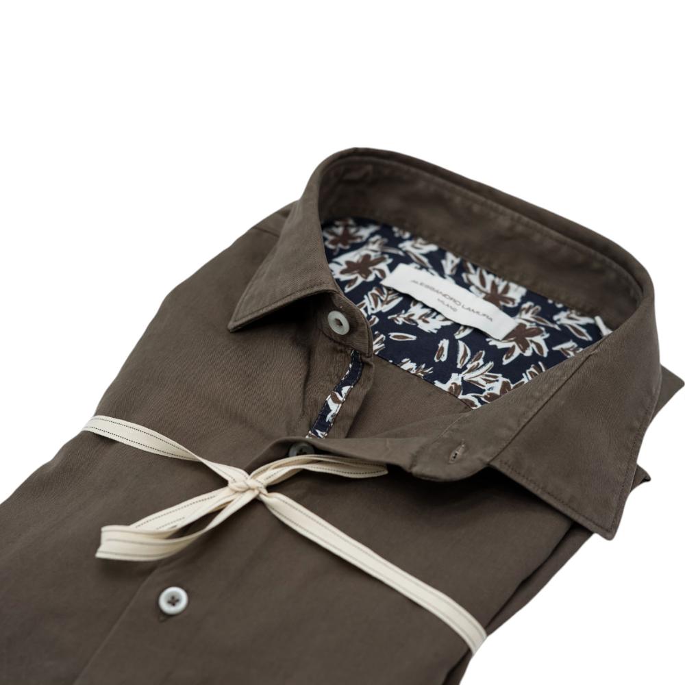 Alessandro Lamura Camicia in Gabardine Tinta in Capo Verde Oliva Con Dettagli Floreali a Contrasto Offerte