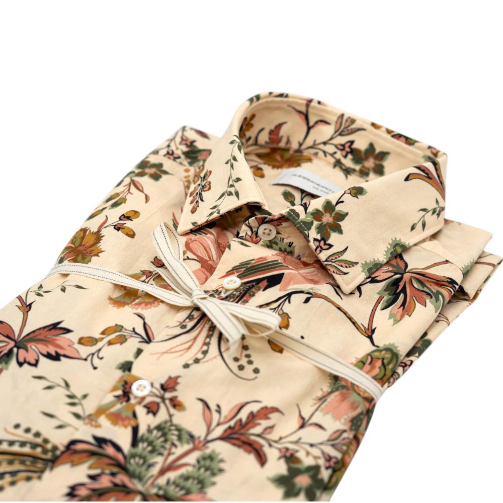 Alessandro Lamura Camicia Beige Chiaro con Motivo Floreale Multicolore Negozio