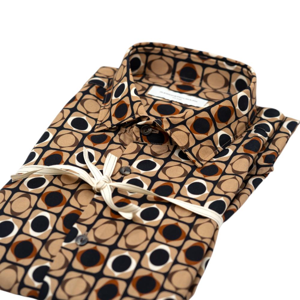 Alessandro Lamura Camicia Beige con Motivo Geometrico a Cerchi Nuova