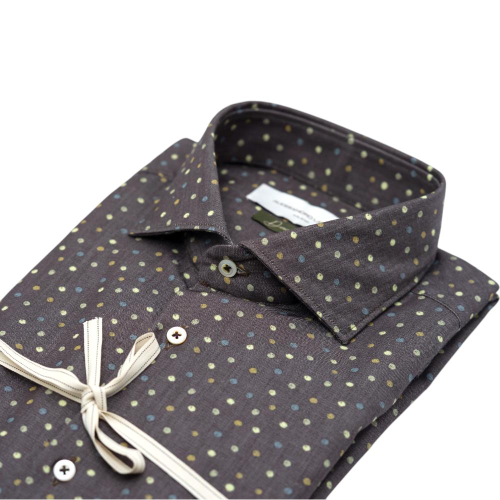 Alessandro Lamura Camicia Marrone Scuro con Motivo a Pois multicolore Italy