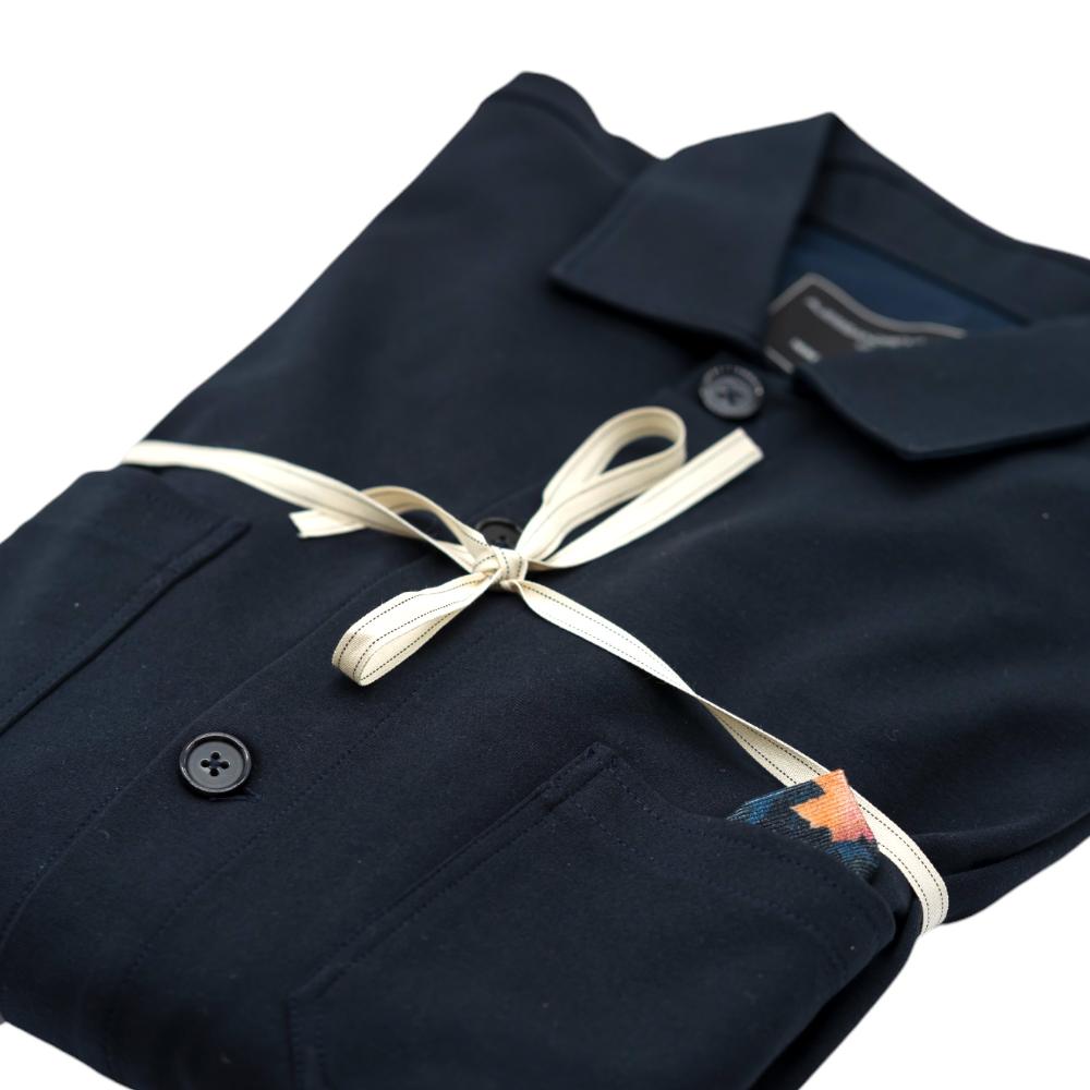 Alessandro Lamura Camicia Overshirt Blu Scuro con Dettaglio Fantasia a Contrasto In Linea