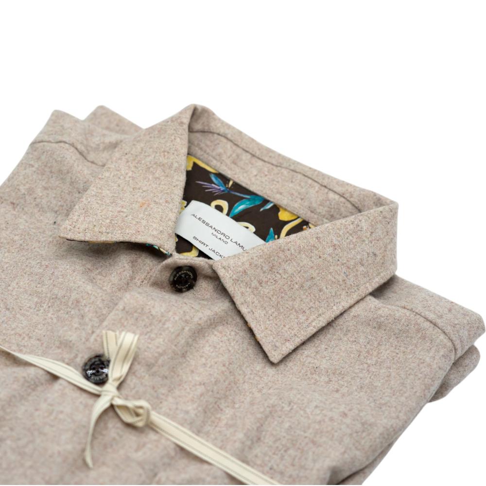Alessandro Lamura Camicia Overshirt Beige Melangiato con Dettagli Interni Floreali Nuovo