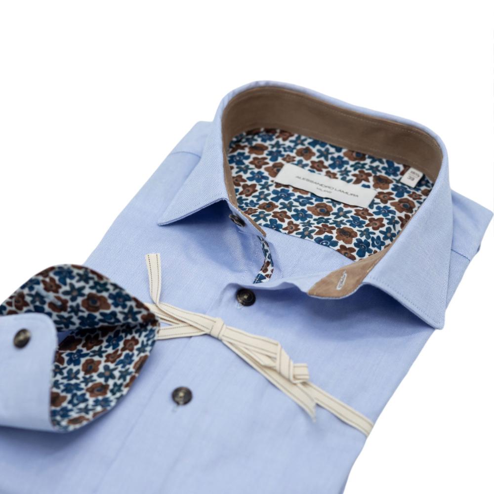 Alessandro Lamura Camicia Azzurra con Dettagli Floreali a Contrasto Spedizione Gratuita