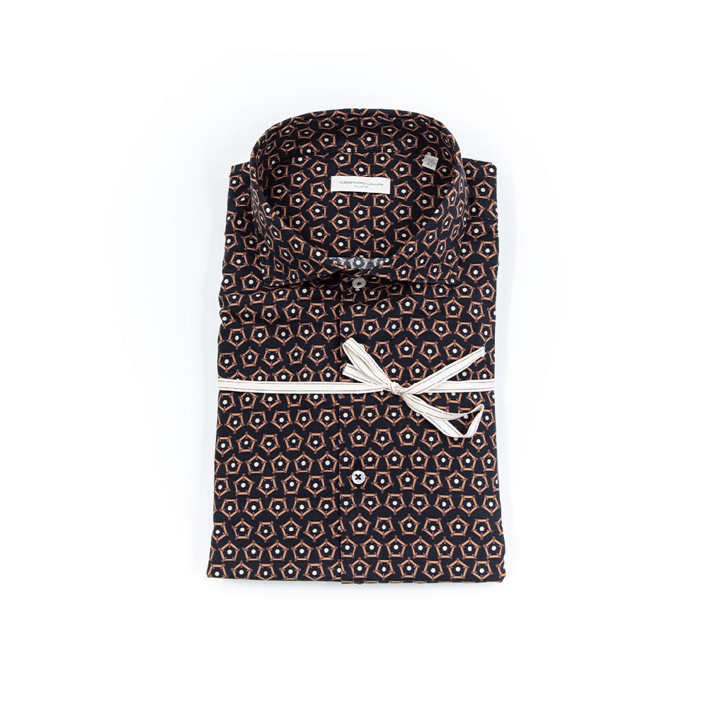 Alessandro Lamura ADAM 430 – Camicia Di Cotone Stampa Geometrica – Collo francese Negozio