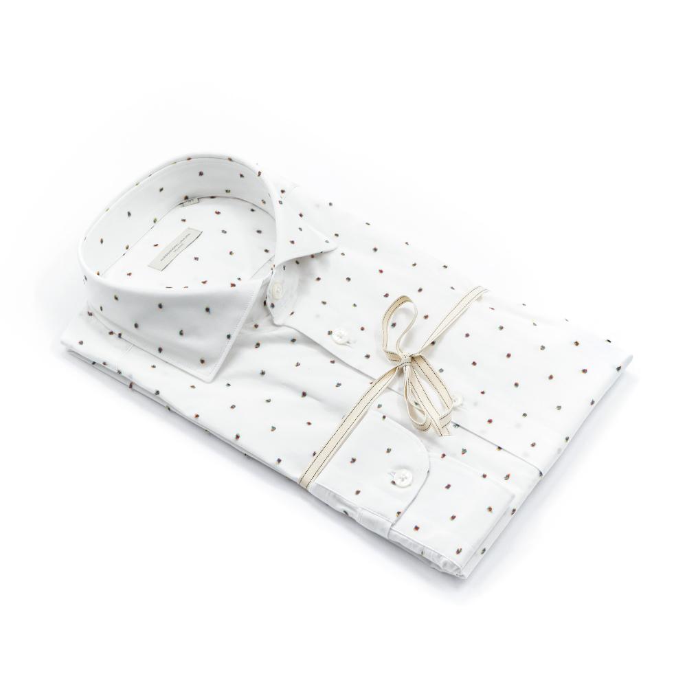 Alessandro Lamura Camicia Bianca A Puntini Multicolor Collo Francese Qualità