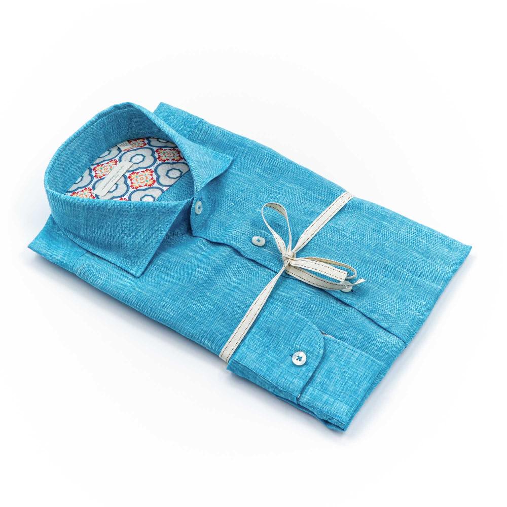 Alessandro Lamura Camicia Floreale Azzurra Collo Francese Vendita