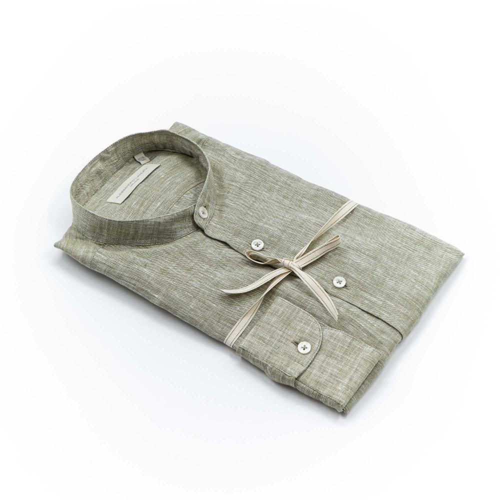 Alessandro Lamura Camicia Lino militare Collo Coreano Uomo Soddisfazione Garantita
