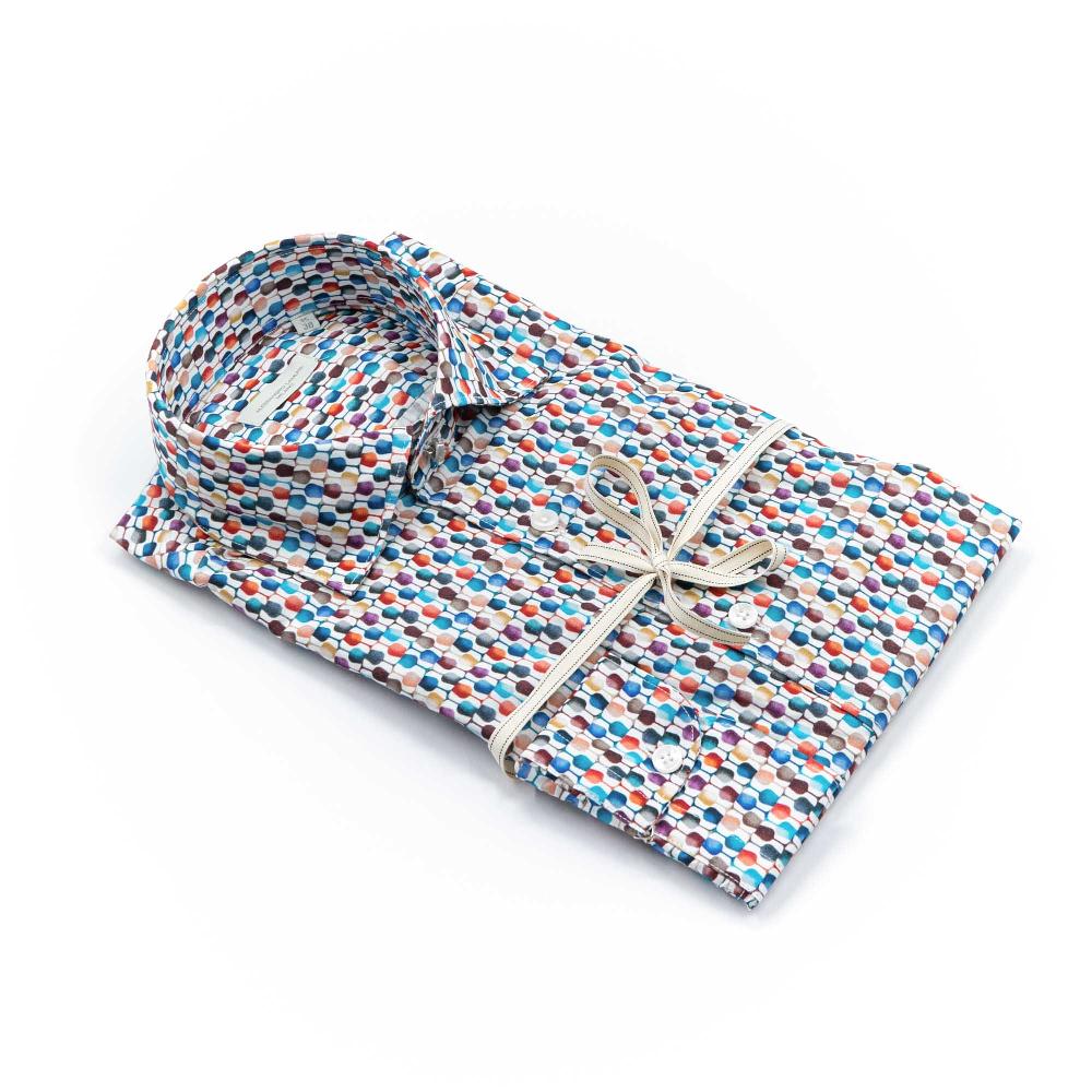 Alessandro Lamura Camicia Motivo Bicchieri Multicolor Collo Italiano Outlet
