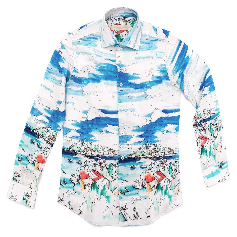 Alessandro Lamura Camicia Fantasia Mare Collo Francese In Vendita