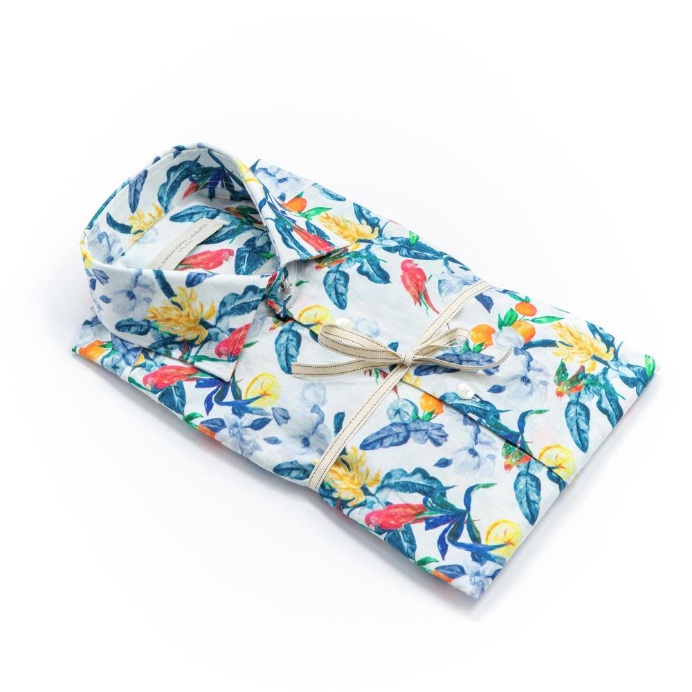 Alessandro Lamura Camicia Fantasia Pappagalli Collo Italiano Saldi