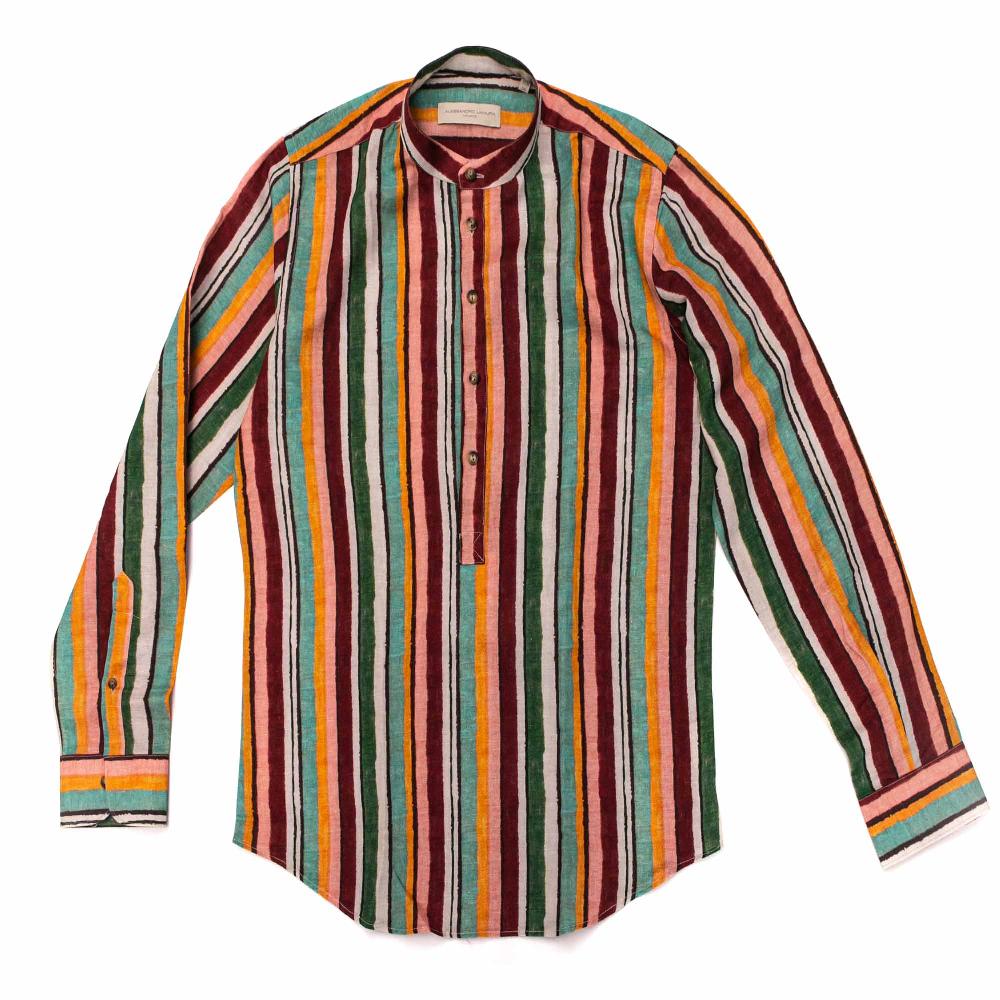 Alessandro Lamura Camicia Multicolor a Righe Collo Coreano In Saldo