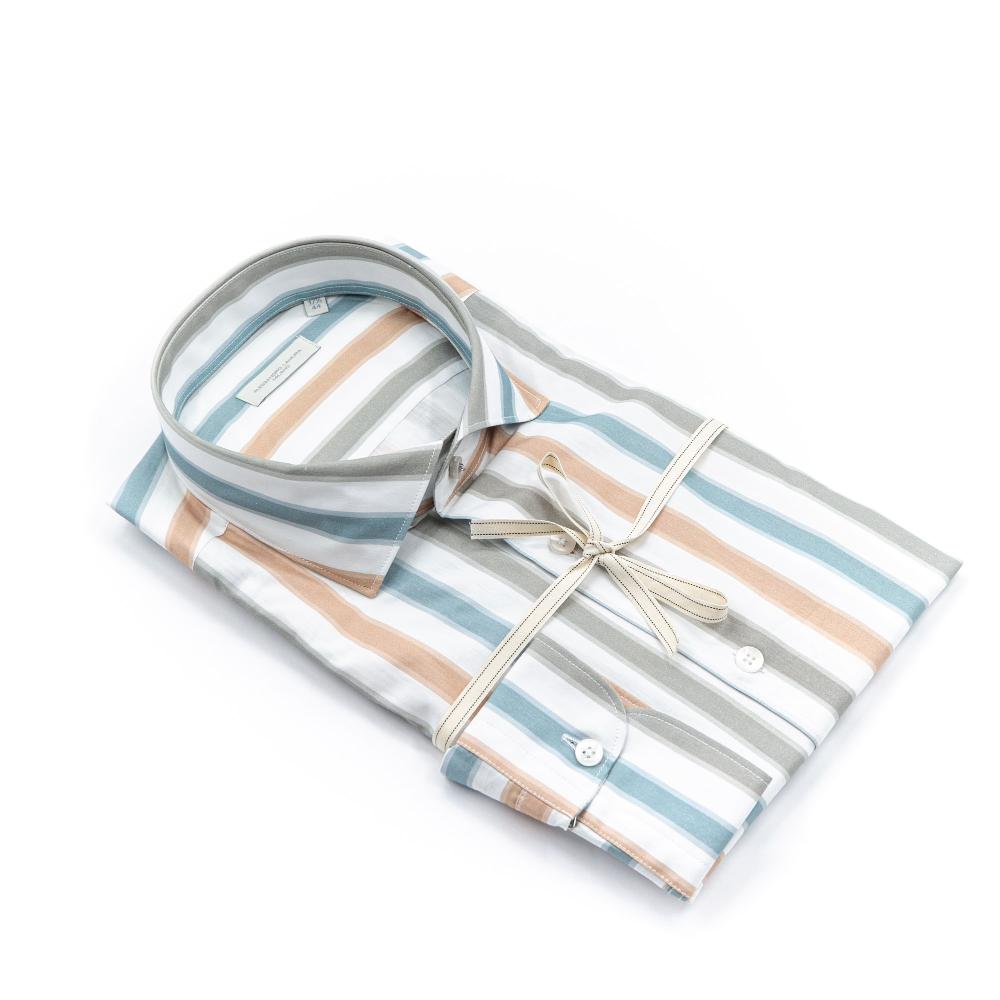 Alessandro Lamura Camicia Rigata Multicolor Collo Francese Promozione