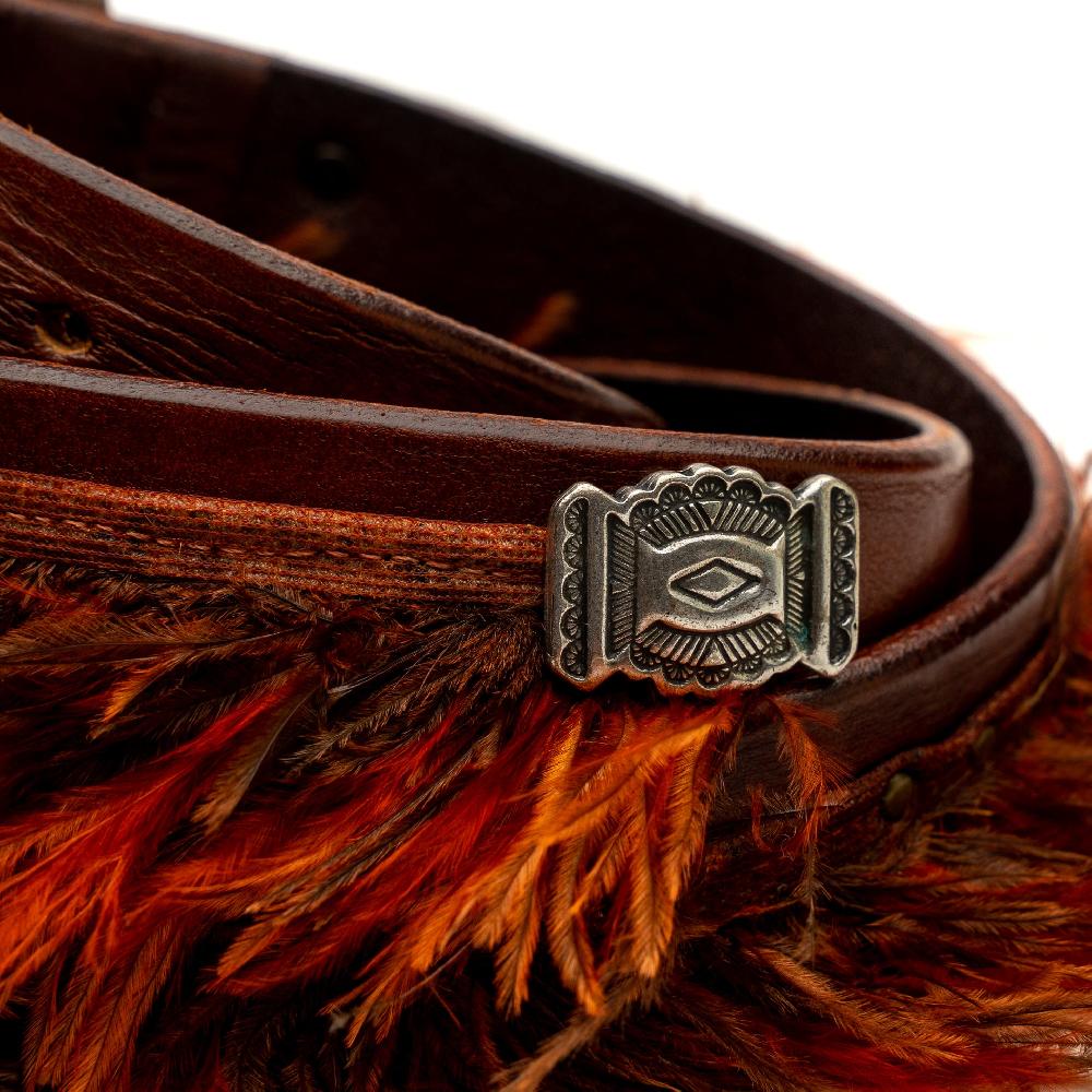 D'AMICO Cintura cuoio vintage Brown Piume e Decorazioni Navajo Affare Del Giorno