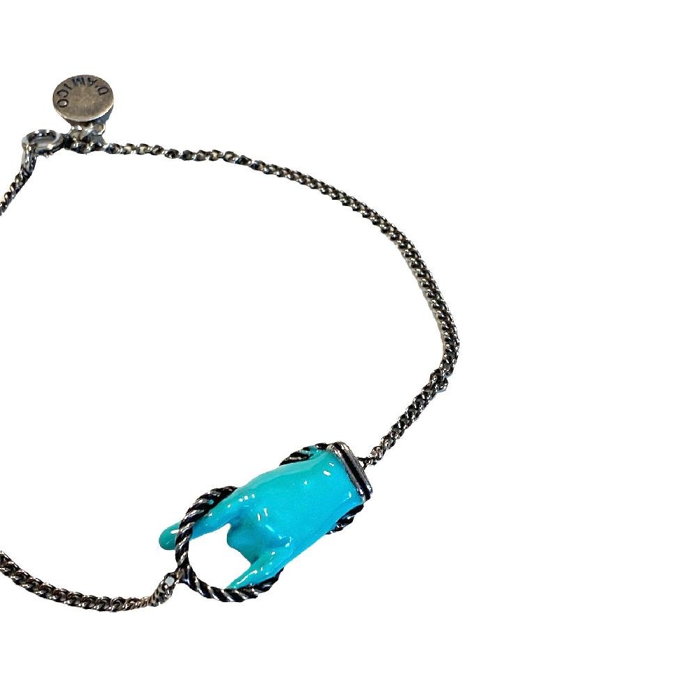 D'AMICO Bracciale Catenina con "Horn" Laccato Turchese Nuovo