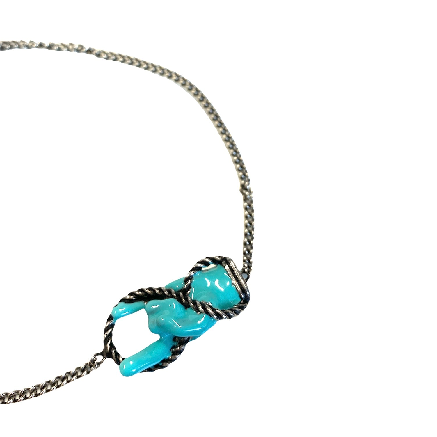 D'AMICO Bracciale Catenina con "Horn" Laccato Turchese Nuovo
