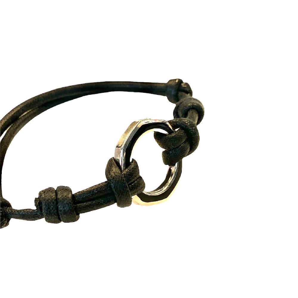 D'AMICO Bracciale Anella Laccata Nero + Cordone Cerato Nero Pezzi Unici