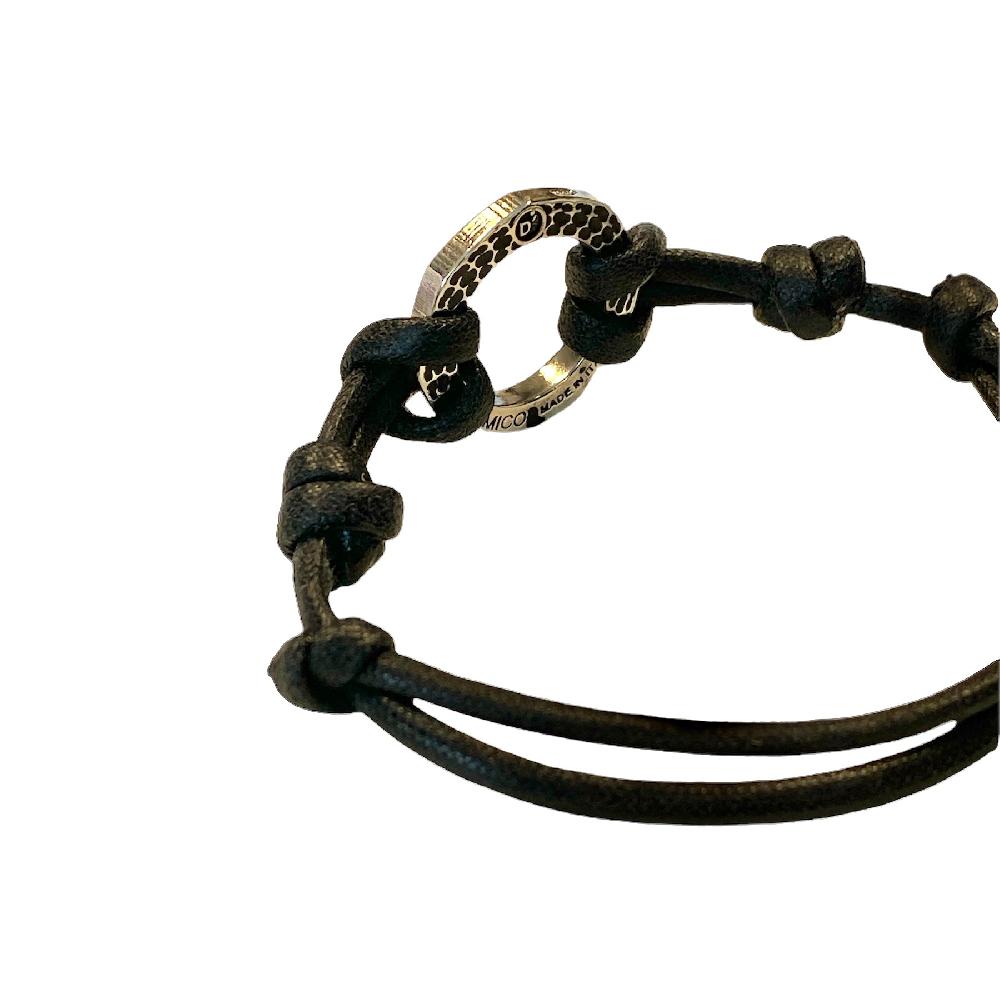 D'AMICO Bracciale Anella Laccata Nero + Cordone Cerato Nero Pezzi Unici