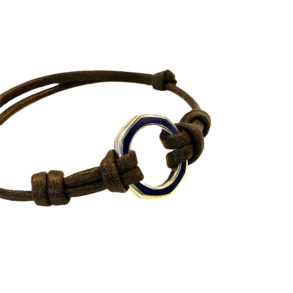 D'AMICO Bracciale Anella Laccata Blu Navy + Cordone Cerato Testa Moro Soddisfazione Garantita