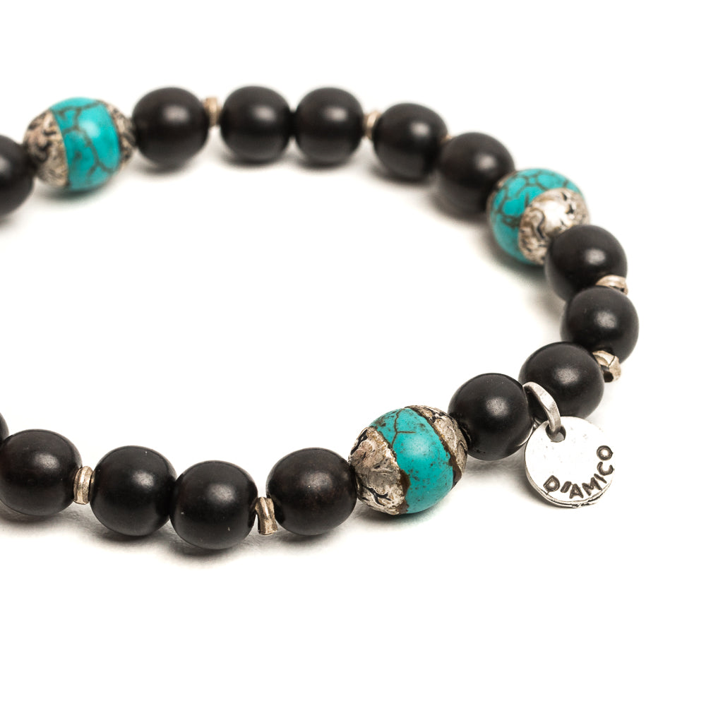 D'AMICO Bracciale Ameya + Elastico Legno Nero + Turchese In Saldo