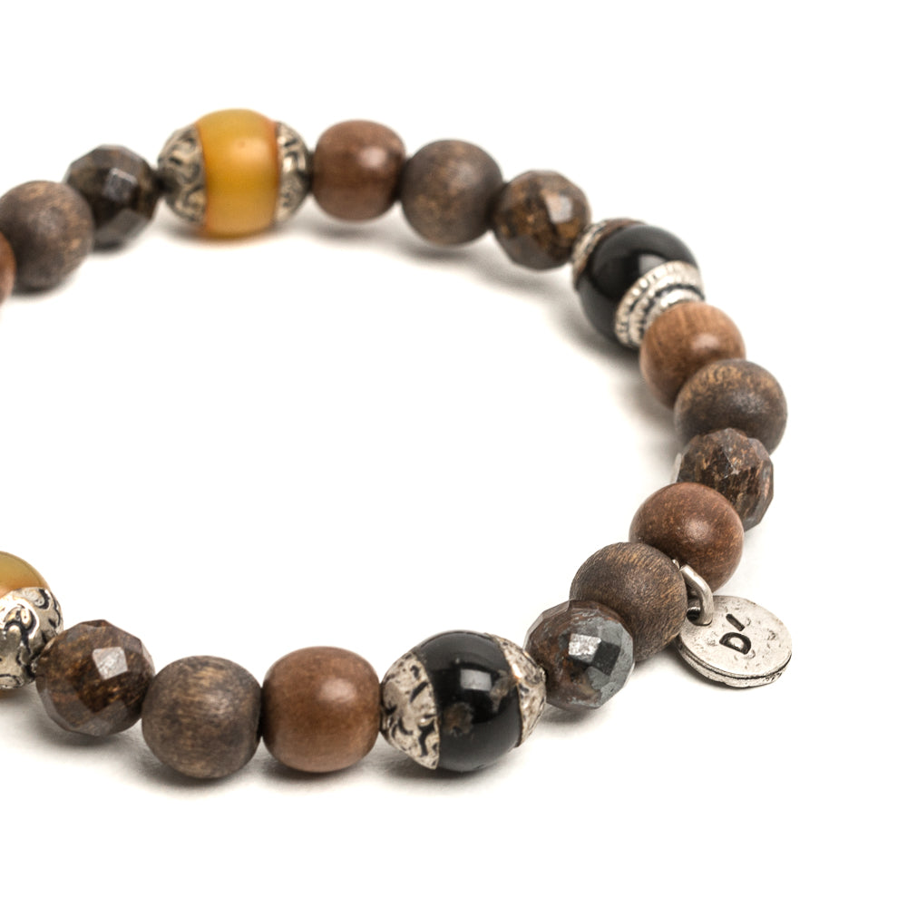 D'AMICO Bracciale Iresh / Elastico Perle Tuareg + Legno + Bronzite Nuova