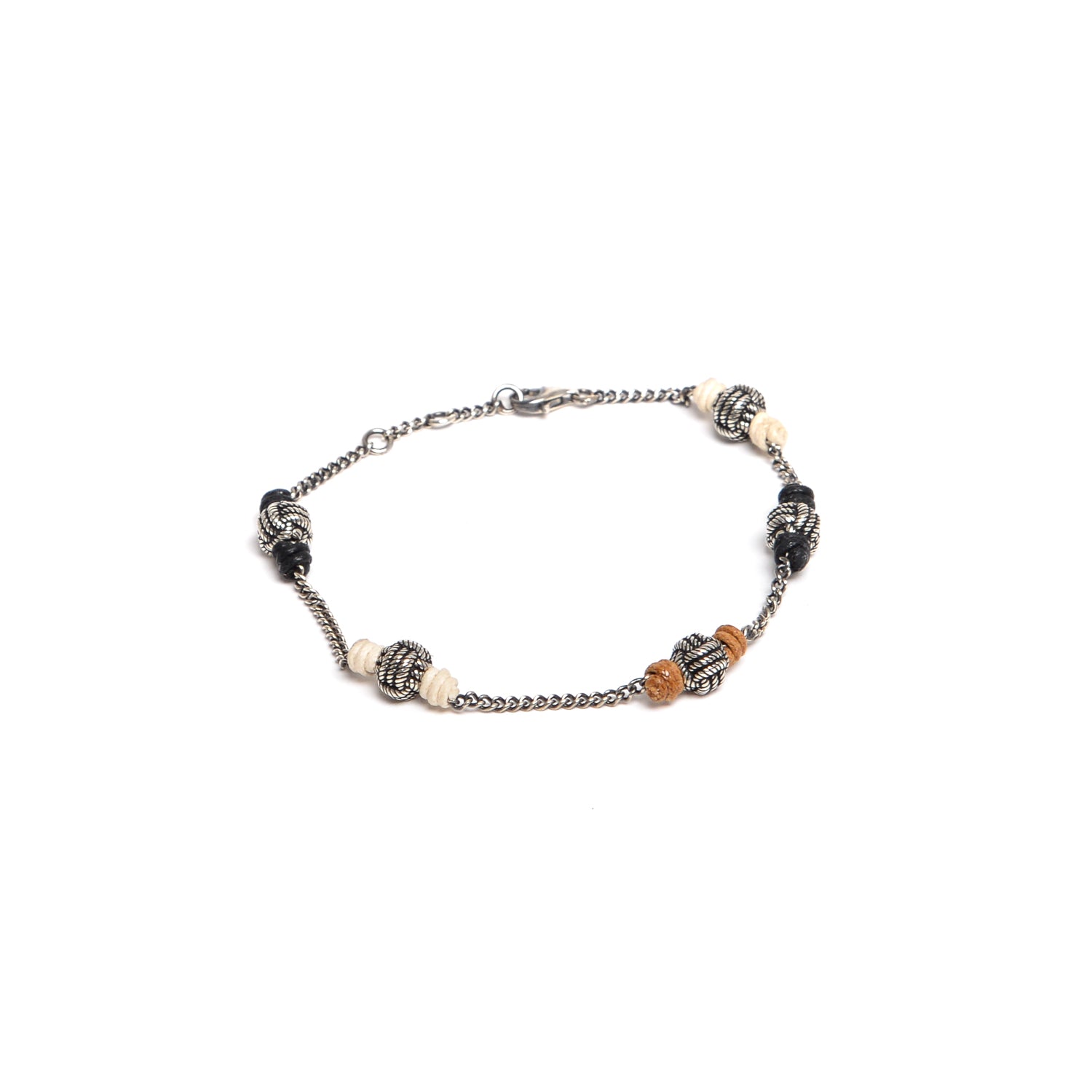 D'AMICO Bracciale Catenina + Palline Nodo Argento + Filo Cerato Spedizione Gratuita